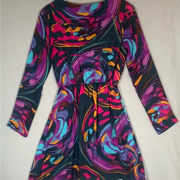 Everly Pink and Purple V-Neck Long Sleeve Dress Ladies Size Small Cocktail - Picture 4 of 5